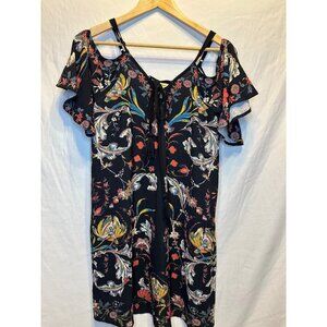 Flying Tomato Women's Cold Shoulder Shift Dress -Black Floral